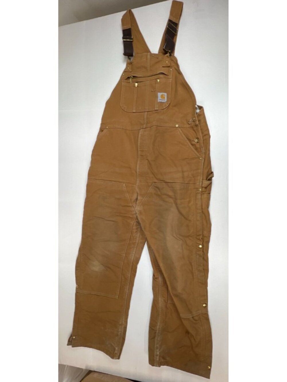 Carhartt Men 42 x 32 R41 BRN Duck Quilt Lined Bib Overalls Double Knee Brown